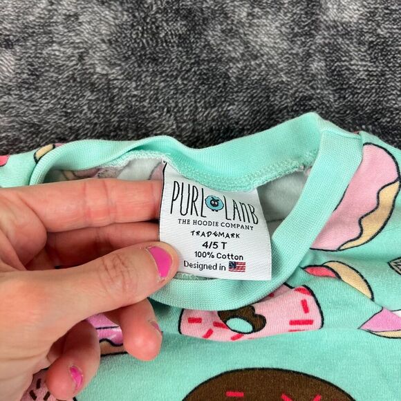 Purl Lamb Two Piece Donut Outfit Teal Pink Kids 4/5 T Long Sleeve Pants - Picture 6 of 11